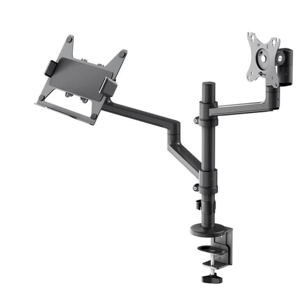 Deluxe skærmbeslag med laptop-arm, sort