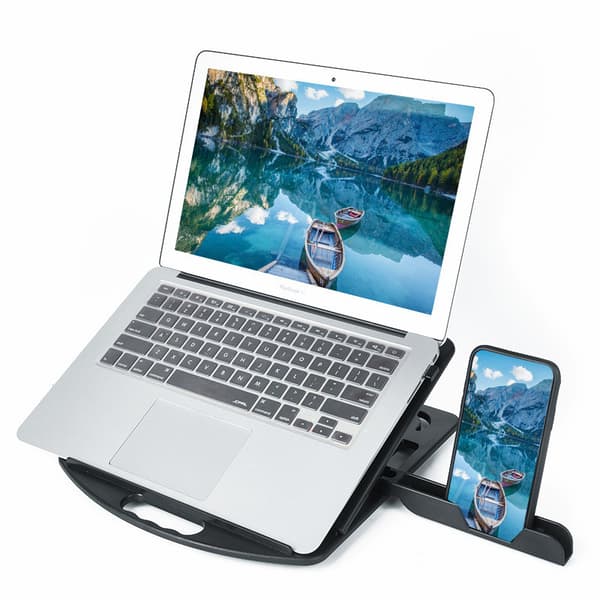 INF Ergonomisk Laptop Stander med Telefonholder Sort