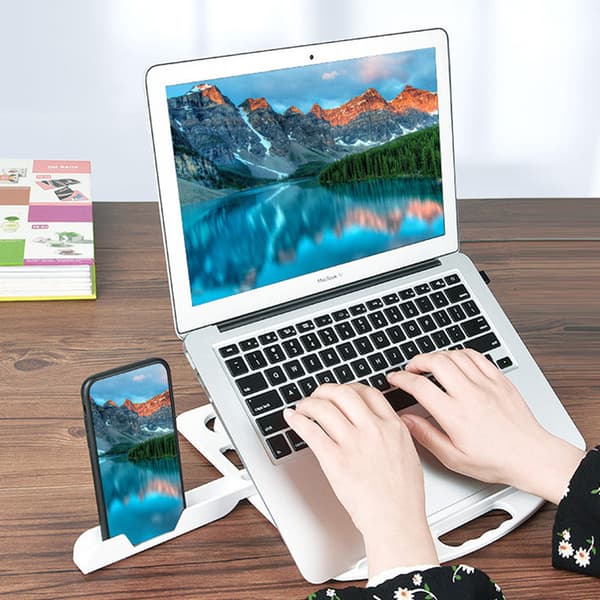 INF Ergonomiskt Laptopstativ med Telefonhållare Vit