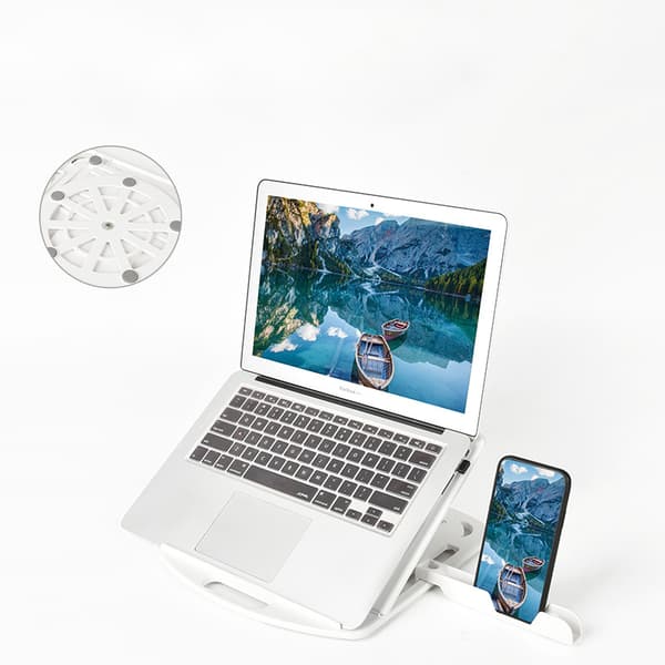 INF Justerbart laptopstativ med telefonhållare Vit