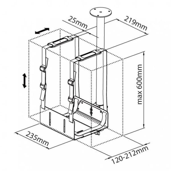 Techly ICA-CS 63, bordsmonterad CPU-hållare, skrivbord, 20 kg, svart, stål, vertikal