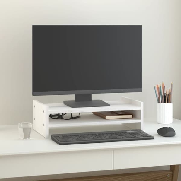 Skärmställ vit 50x27x15 cm massiv furu
