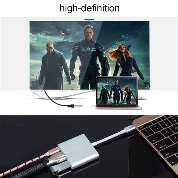 USB 3.1 Type-C-han til USB-C, HDMI og USB 3.0-hun-adapter - understøtter 4K-opløsning