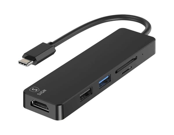 SiGN 5-i-1 USB-C-adapter HDMI 4K MicroSD, max 15W, 5V, 3A - Svart