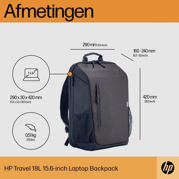 HP Travel 18 Liter 15,6 Iron Grey Laptop Rygsæk rygsæk