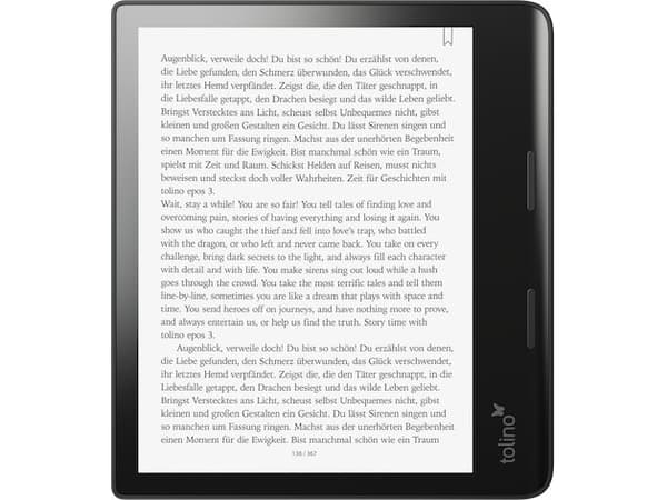 Tolino Epos 3, 20,3 cm (8"), E Ink Carta, 1440 x 1920 piksler, EPUB DRM, PDF, TXT, 32 GB, 1000 MB Sort