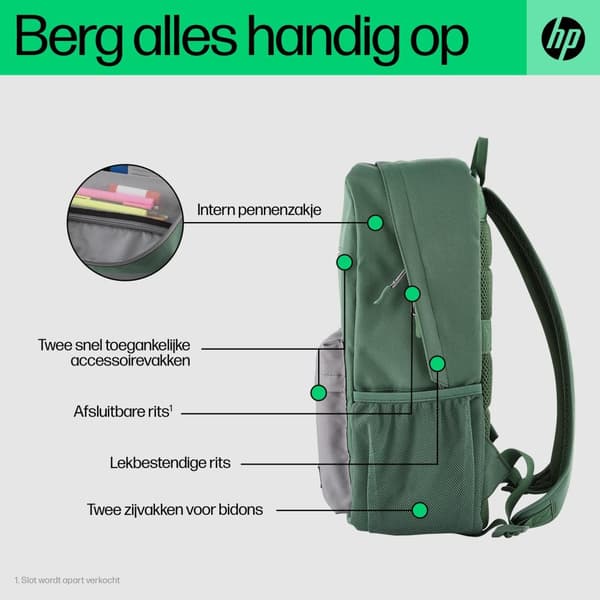 HP - Campus - Notebook-ryggsäck - 39,6 cm (15,6") - grå, grön (7J595AA)