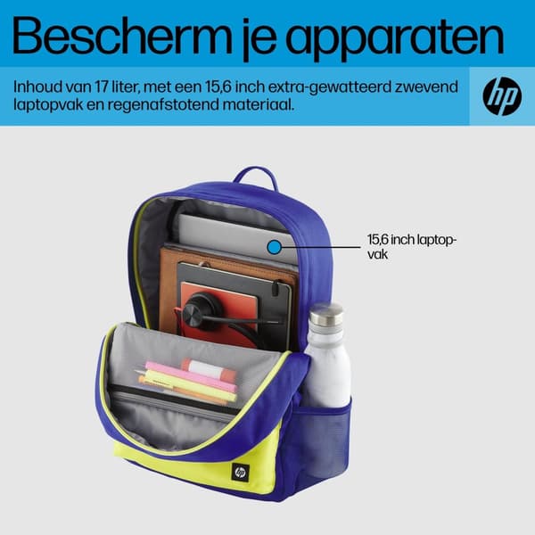 HP - Campus - Notebook-ryggsäck - 39,6 cm (15,6") - Blå, gul-grön (7J596AA)