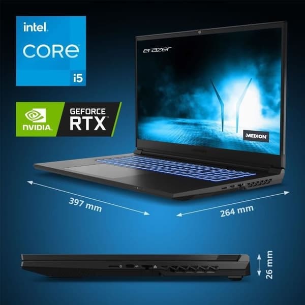 PC Laptop Gaming - Erazer - Scout E10 - 17.3 ‚ÄùfHD IPS 144Hz - Intel Core i5-12450H - RAM 8GB - SSD 512GB - RTX 3050 - AZERTY