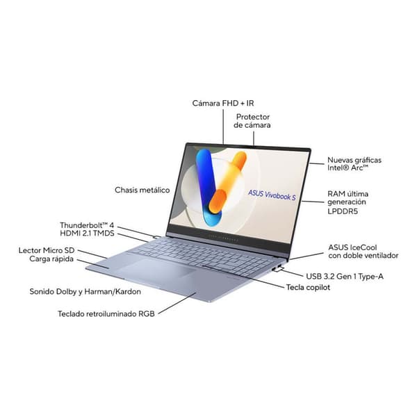 Asus Sistemas Vivobook S 15 Oled S5506ma-ma111w 15.6´´ Ultra 7-155h/16gb/1tb Ssd Laptop  Spanish QWERTY