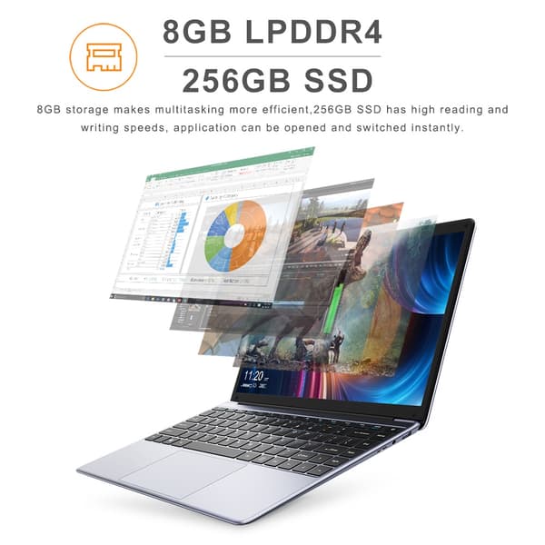 CHUWI HeroBook Pro Laptop, Intel N4020, 8GB RAM, 256GB SSD, Full HD Display,EU, Kun bærbar computer