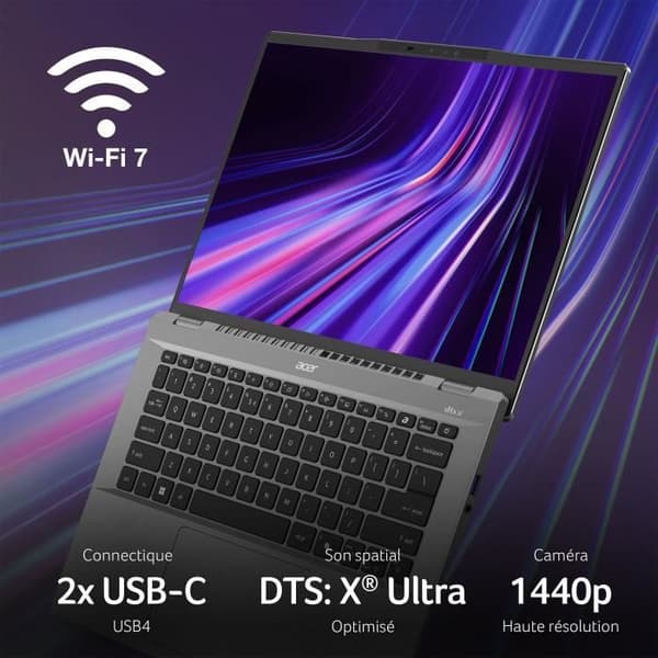 PC Bärbar ACER Swift SFG14-01-X817 -COPILOT+PC -Win 11 -14,5'' WUXGA -Qualcomm Snapdragon X Plus X1P-42-100 8C -RAM 16Go-512Go SSD