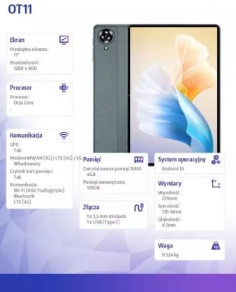 Nettbrett, OT11 2K 11" 4GB 128GB svart OT11-BK/OL, Oukitel