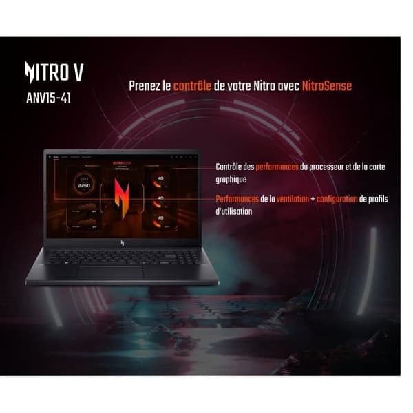 PC Bärbar Spelare ACER Nitro V 15 ANV15-41-R85W - Utan Windows - 15,6" FHD IPS 144Hz - RTX 4050 - Ryzen 5-7535HS - RAM 16Go - 512Go SSD