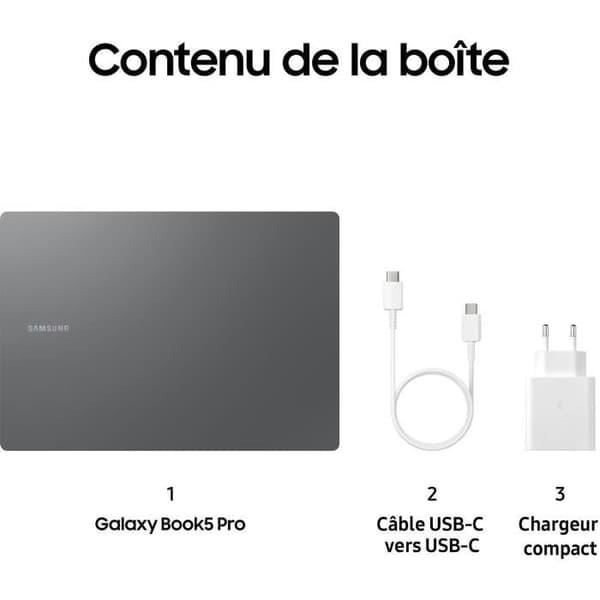 Bärbar dator - SAMSUNG - Galaxy Book5 Pro - 16" - Intel Core Ultra 7 - 16 GB RAM - 512 GB SSD - AZERTY - Grå