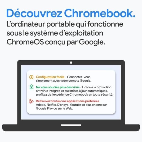 Lenovo IdeaPad Slim 3 Chromebook 14M868 - Bärbar dator 14'' FHD MediaTek Kompanio 520, RAM 4Go, eMMC 64Go, Arm Mali-G52 Grafikkort