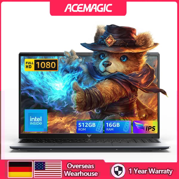 ACEMAGIC Laptop, 15,6-tums skärm, 16 GB RAM, 512 GB SSD,N97, 16GB 512GB