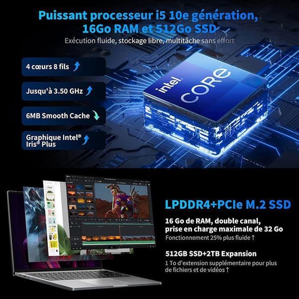 Bärbar dator Blackview Acebook 12 - 16" Intel I5-1030NG7, 16 Go RAM 512 Go SSD, Windows 11 Pro Bärbar Dator - QWERT - Grå