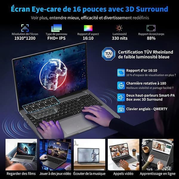 Bärbar dator Blackview Acebook 12 - 16" Intel I5-1030NG7, 16 Go RAM 512 Go SSD, Windows 11 Pro Bärbar Dator - QWERT - Grå