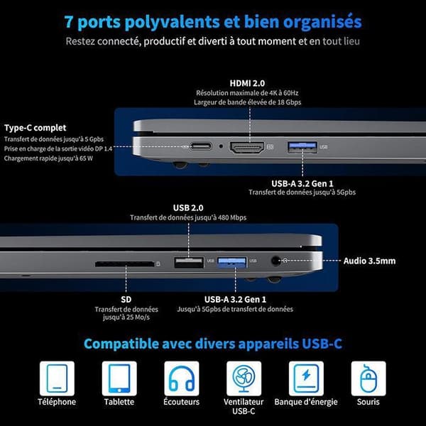 PC Bärbar Blackview Acebook 12 - 16" Intel I5-1030NG7, 16 Go RAM 512 Go SSD, Windows 11 Pro - QWERT - Grå