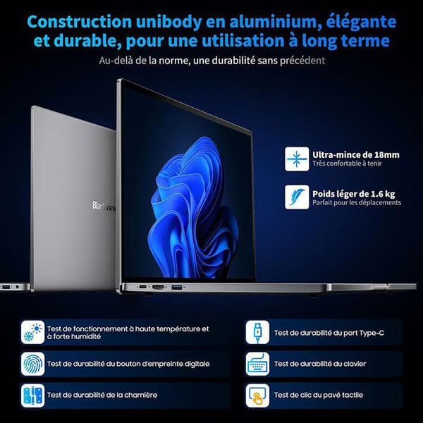 PC Bärbar Blackview Acebook 12 - 16" Intel I5-1030NG7, 16 Go RAM 512 Go SSD, Windows 11 Pro - QWERT - Grå