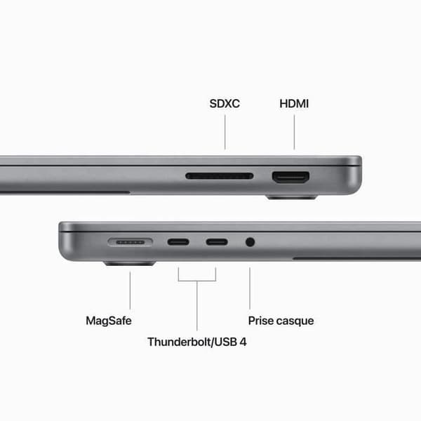 Apple - 14" - MacBook Pro M3 (2023) - RAM 8Go - Lagring 512Go - Rymdgrå - Azerty - Återvunnen - Utmärkt skick- REFURBISHED