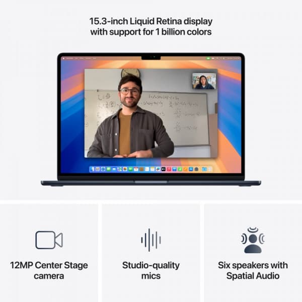 Apple MacBook Air 15" M4 24 Gt, 512 Gt 2025 -kannettava, keskiyö (MC6L4)
