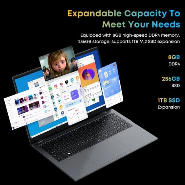 CHUWI HeroBook Plus 15.6" FHD | Intel N4020, 8Go RAM, 256Go SSD | Ultrafin, HD-webbkamera – Ideal för distansarbete & mobil kontorsarbete