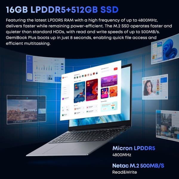 Chuwi GemiBook Plus - Bärbar dator Intel Alder Lake-N150 | 16 GB + 512 GB | FHD 15,6 tum | Mer prestanda | ultra-lätt design