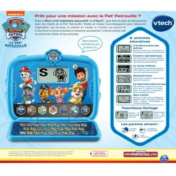 VTECH Educational Tablet Computer - Paw Patrol - Lämplig för barn från 3 år och uppåt - Blå
