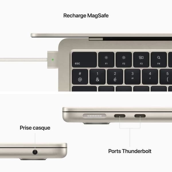 Apple - 13,6" MacBook Air M2 - RAM 8Go - Lagring 512Go - Stjärnljus - AZERTY (2022) - Refurbished - Mycket gott skick- REFURBISHED