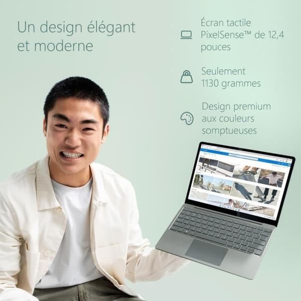 Laptop - MICROSOFT - Surface Laptop Go 2 - 12,4" - Core i5 - 8 GB RAM - 256 GB lagring - Windows 11 - AZERTY - Sage Green