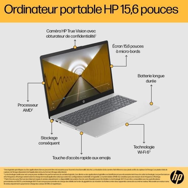 HP 15-fc0071nf bärbar dator - Windows 11 - 15.6 FHD - Ryzen 5-7520U - 16 GB RAM - 512 GB SSD-lagring - AZERTY