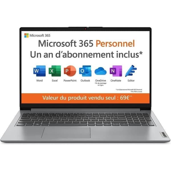 LENOVO IdeaPad 1 15IGL7 Bärbar dator | Windows 11 + 1 år Office - 15,6 FHD - Celeron N4500 - 4 GB RAM - 128 GB lagring - AZERTY