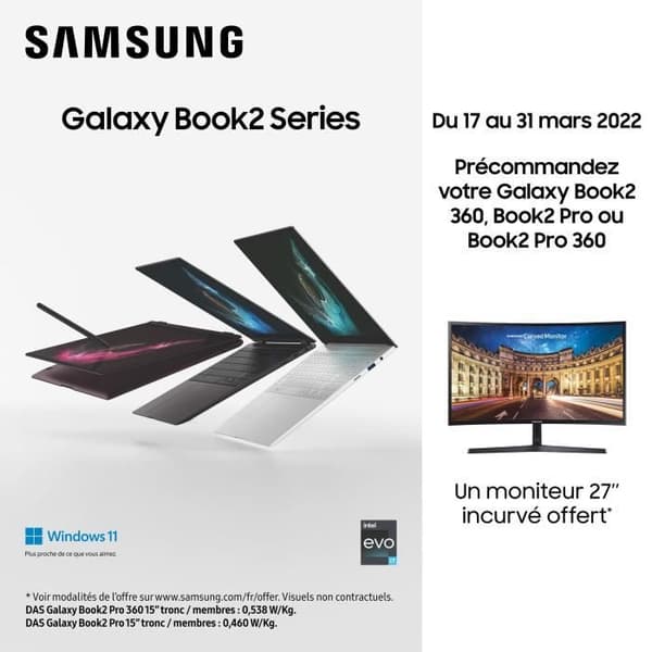 SAMSUNG Galaxy Book2 Pro bærbar | 13,3" Super Amoled - Windows 11 - Intel Core i7-1260P - 16 GB RAM - 512 GB SSD - AZERTY