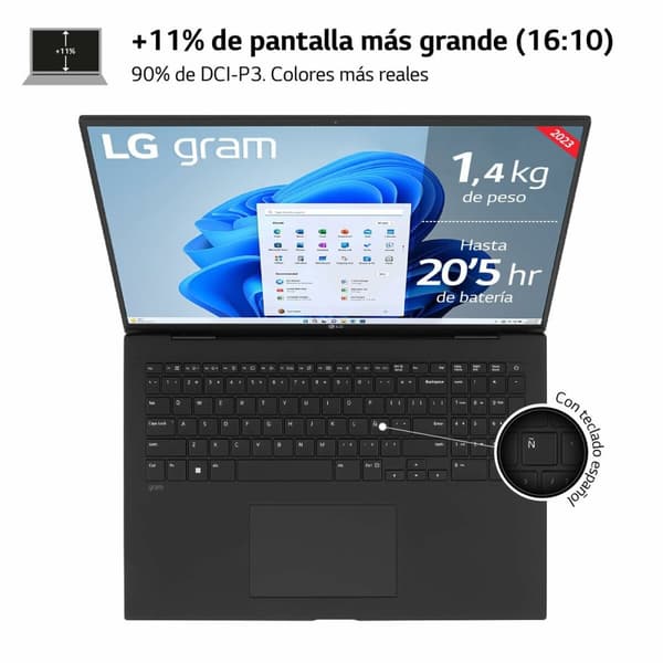 Laptop LG 17Z90R-E.AD75B 17" i7-1360P 32 GB RAM 512 GB SSD NVIDIA GeForce RTX 3050 Espanjalainen Qwerty