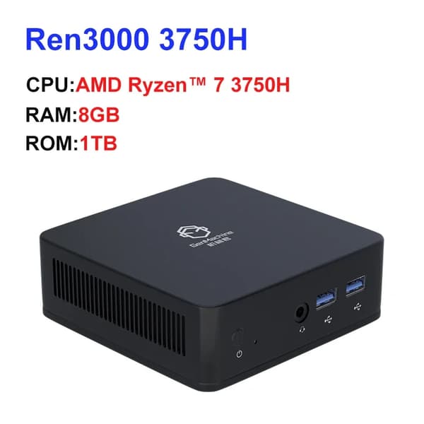 GenMachine Mini PC, AMD Ryzen 7 3750H, Upp till RAM, Upp till SSD,8GB 1TB, EU