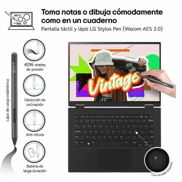 Laptop 2-in-1 LG 14T90S-G.AA75B 14" intel core ultra 7 16 GB RAM 512 GB SSD Espanjalainen Qwerty