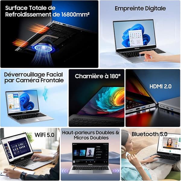 Bärbar dator Blackview Acebook 8 - 15,6" Intel Core TM N97, 16 Go RAM 512 Go SSD, Windows 11 Home Bärbar dator AZERTY - Grå