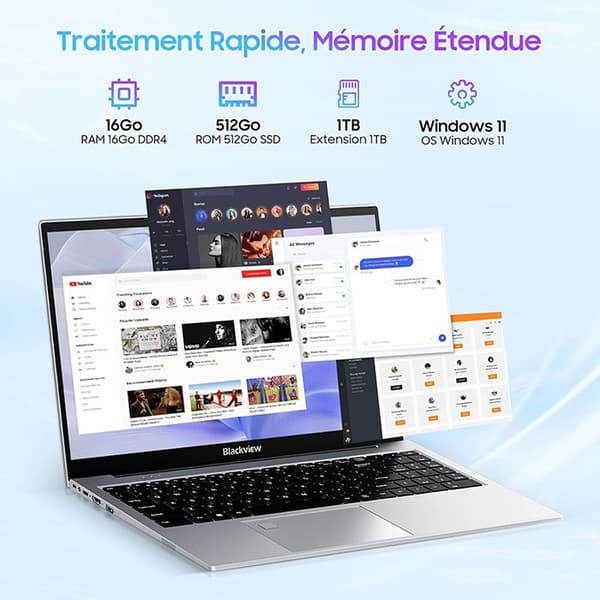 Bärbar dator Blackview Acebook 8 - 15,6" Intel Core TM N97, 16 Go RAM 512 Go SSD, Windows 11 Home Bärbar dator AZERTY - Grå