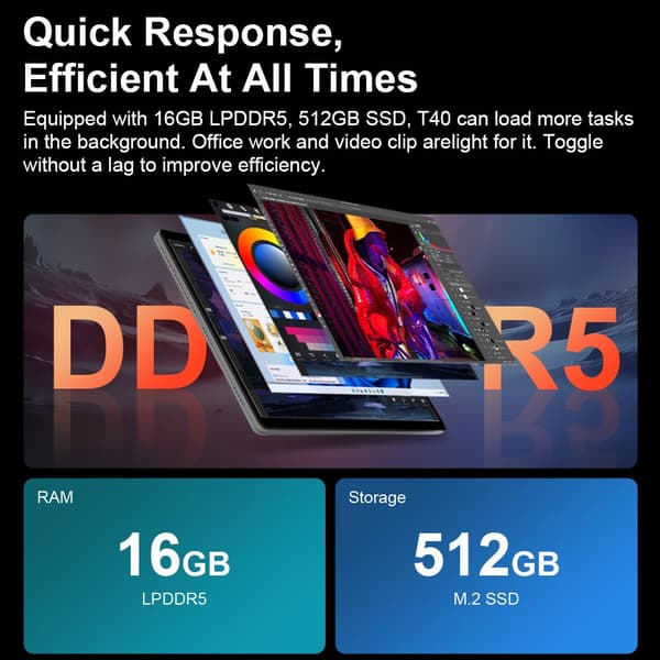 Tablet, 14 tum pekskärm, 16 GB RAM, 512 GB SSD,Engelsk Tangentbord, Intel N100, 16GB DDR5 512GB SSD