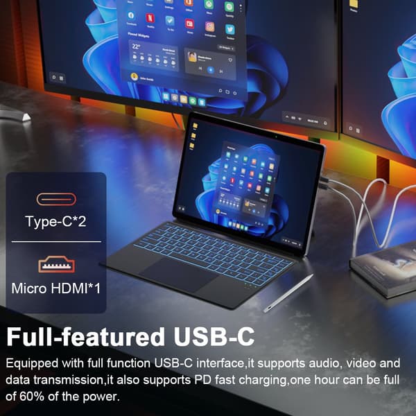 Tablet, 14 tum pekskärm, 16 GB RAM, 512 GB SSD,Engelsk Tangentbord, Intel N100, 16GB DDR5 512GB SSD