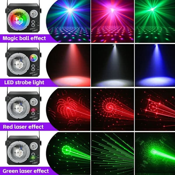 Pyörivä Magic Ball Laser Light RGB LED Strobe Sound Aktivoitu projektorilamppu