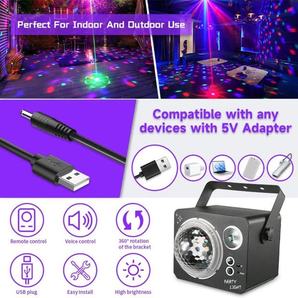 Pyörivä Magic Ball Laser Light RGB LED Strobe Sound Aktivoitu projektorilamppu