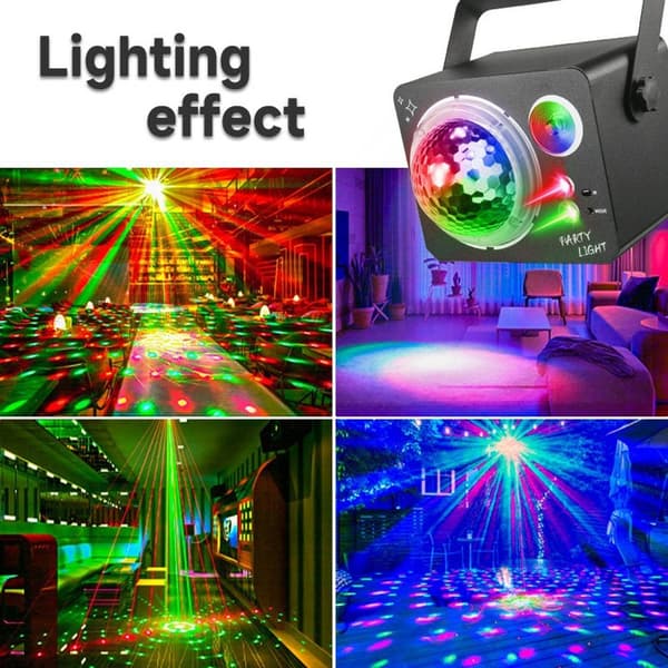 Pyörivä Magic Ball Laser Light RGB LED Strobe Sound Aktivoitu projektorilamppu