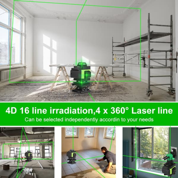 16 riviä vihreä valo lasertason vaaka- ja pystysuuntainen mobiilisovellusohjaus kahdella akulla