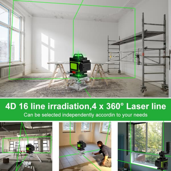 3D Laser Nivå 16 Linjer Grönt Ljus 360° Självutjämnande Cross Line Laser
