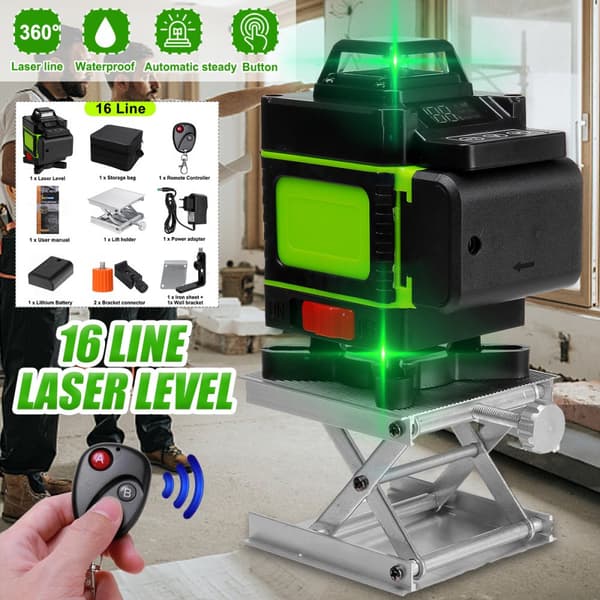 3D Laser Nivå 16 Linjer Grönt Ljus 360° Självutjämnande Cross Line Laser