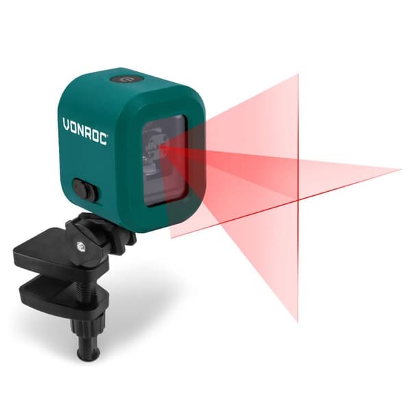 VONROC Laser 4V -  Krydslaser - Rød - Selvnivellerende - 10 meter rækkevidde | Inkl. USB-C oplader og universel klemme