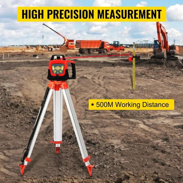 360° rotation Självnivellerande industriell kvalitet högprecisions röd lasernivåsats med stativ och utjämningslinjal, 500M räckvidd